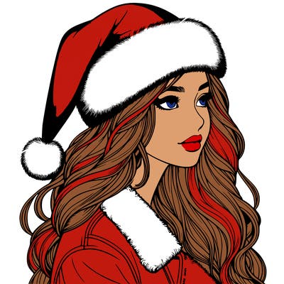 realistic girl in santa hat