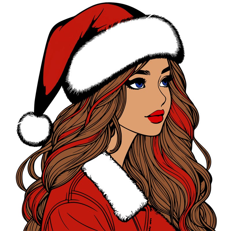realistic girl in santa hat