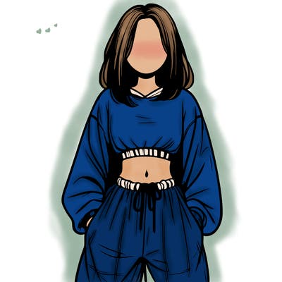 realistic girl faceless with baggy pants and a crop top