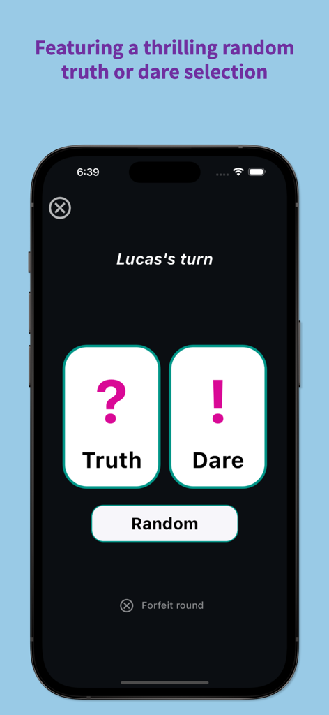 Truth or Dare - Spin Bottle - Mobile app interface showing Truth and Dare selection buttons for a player turn