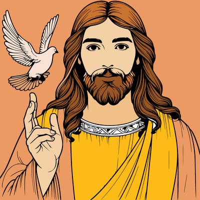 realistic jesus with a beautiful dove flying above him
