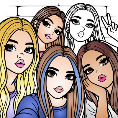 group of teen girls friends y2k up close in a selfie