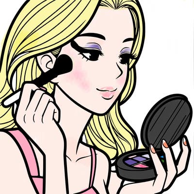 little girl putting on makeup