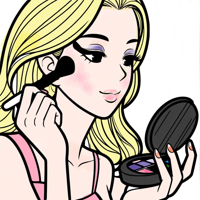 little girl putting on makeup