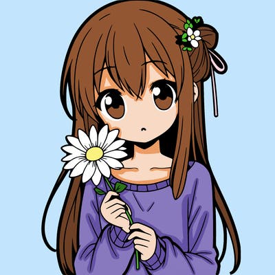 anime girl holding a flower