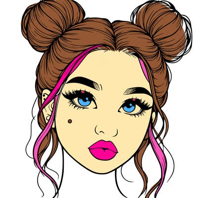 realistic girl with two buns on her hair and lips
