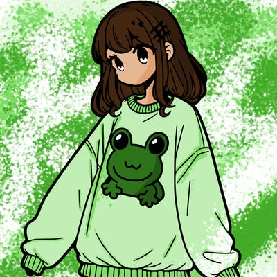 girl wearing frogging sweatshirt