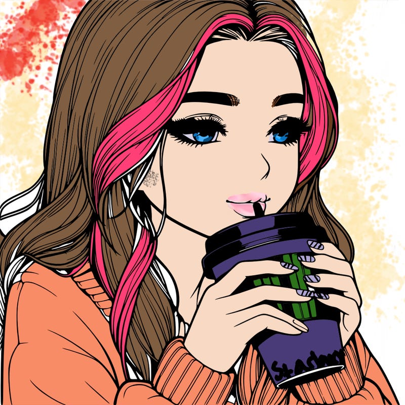 realistic girl drinking coffee