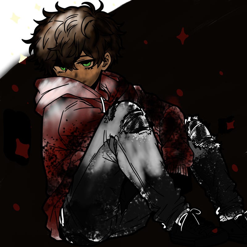 a male hoddie ripped jeans messy hair anime