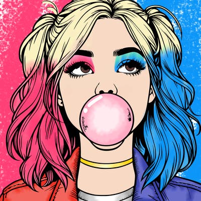 realististic girl blowing bubble -gum