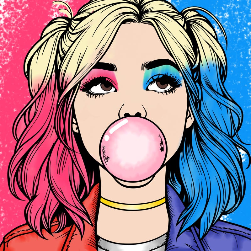 realististic girl blowing bubble -gum