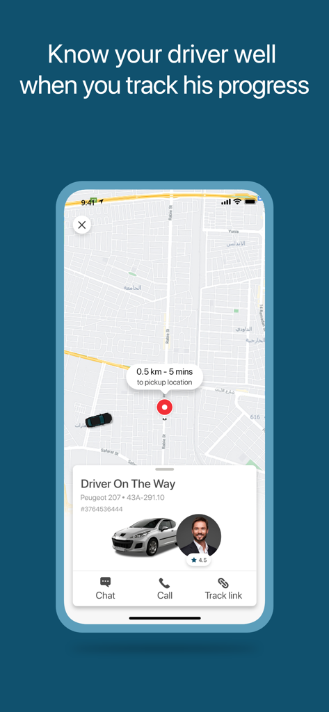 Obrアプリのインターフェースのスクリーンショット、地図上のリアルタイムドライバー追跡と車両詳細を表示