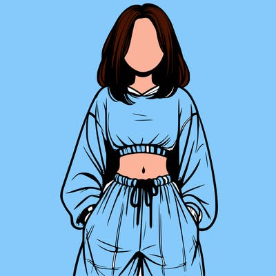 realistic girl faceless with baggy pants and a crop top