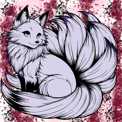 realistic detailed 9 tailed anime fox