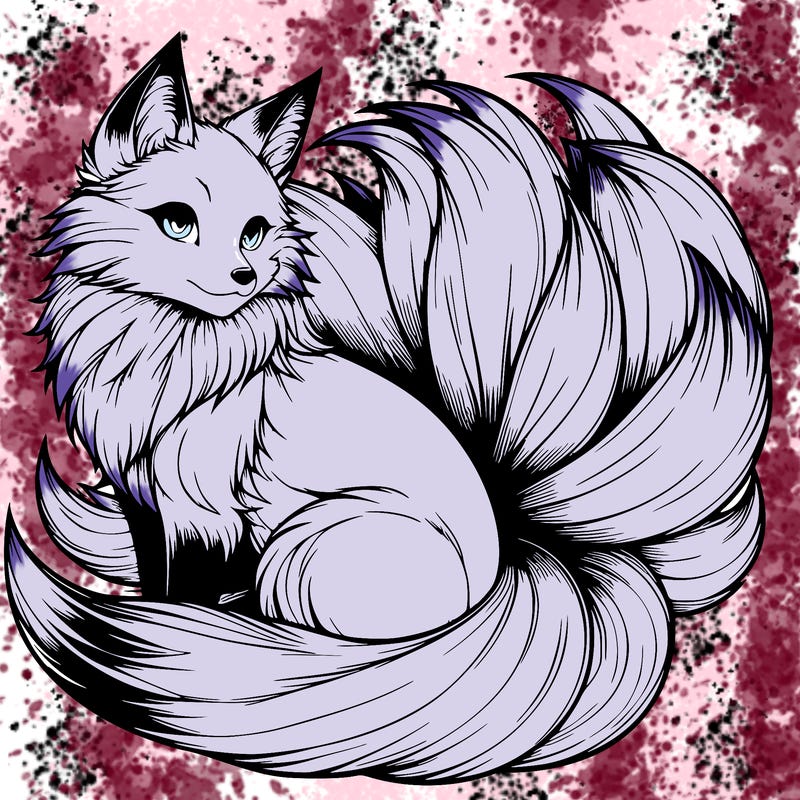 realistic detailed 9 tailed anime fox