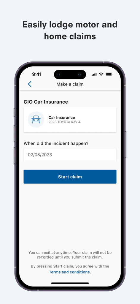 GIO App - GIO App interface for lodging a motor insurance claim on a mobile device