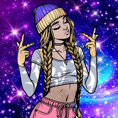 realistic teenage girl with braids and a beanie and crop top doing 🫶🏼