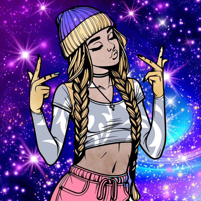 realistic teenage girl with braids and a beanie and crop top doing 🫶🏼