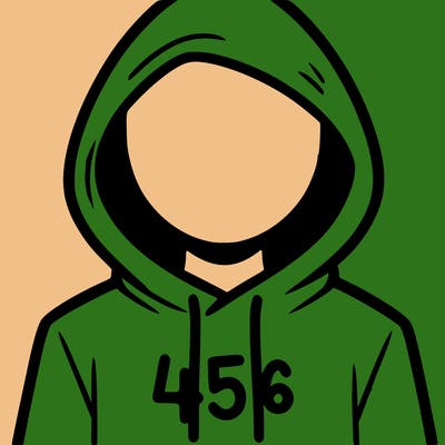 a person with non face waering a hoodie with a 456 symbol