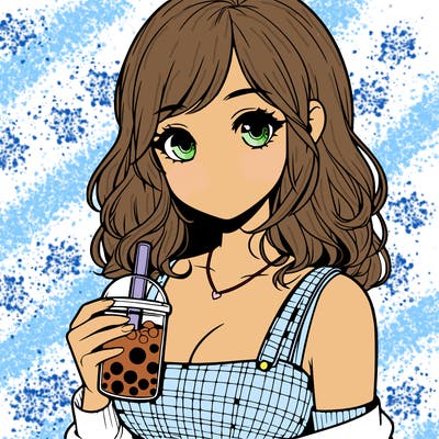 realistic girl holding boba