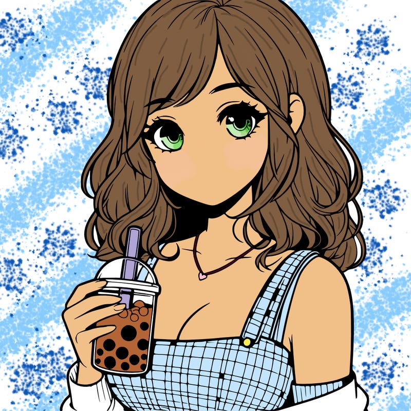 realistic girl holding boba