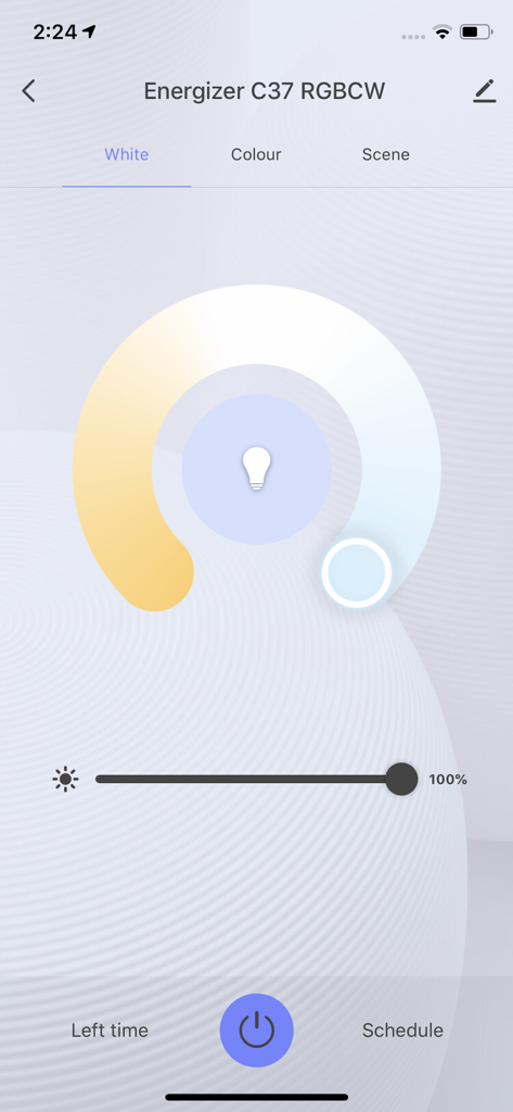 ENERGIZER SMART - Energizer Smart app interface for adjusting the warmth and brightness of a smart light bulb