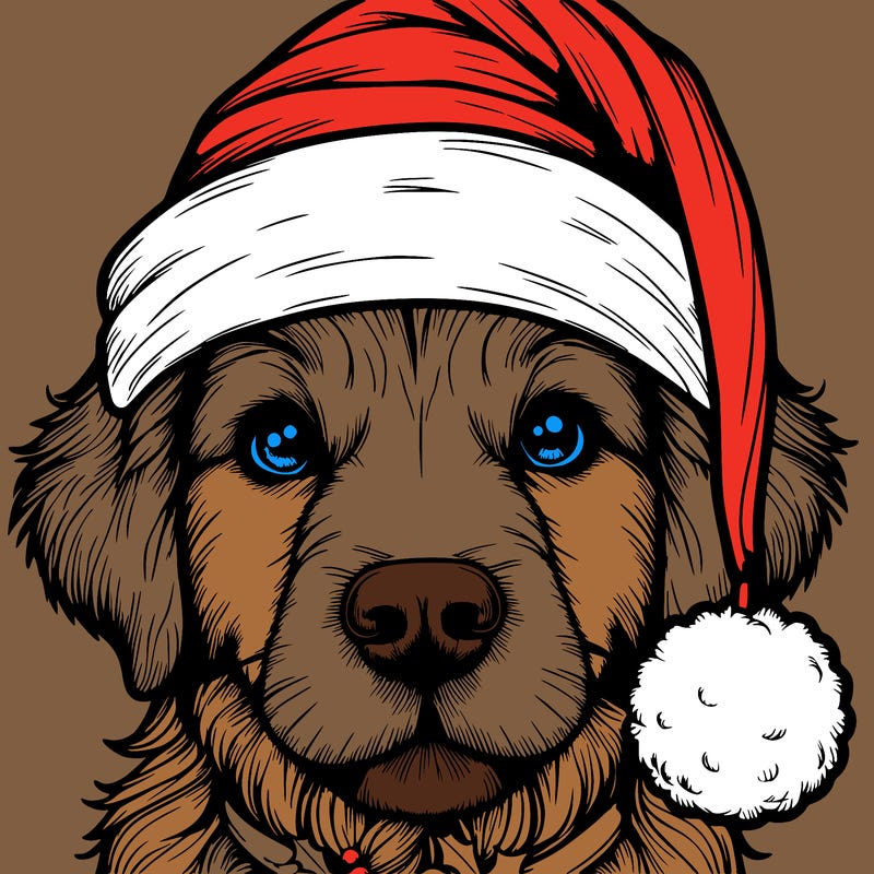realistic dog with a christmas hat
