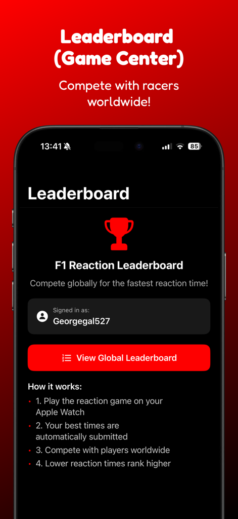 Classement mondial du test de réaction F1 Start et intégration Game Center