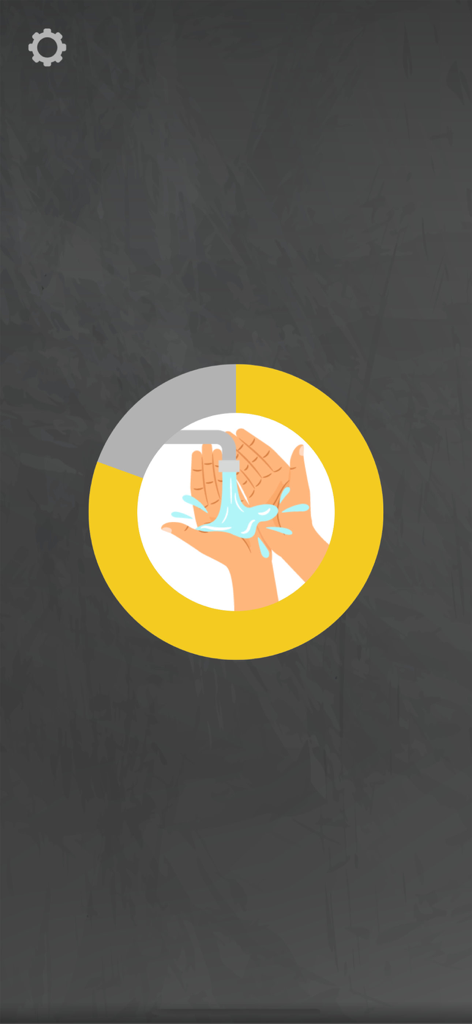 Wash your hands now - A circular countdown timer showing an illustration of hands being washed under a water faucet