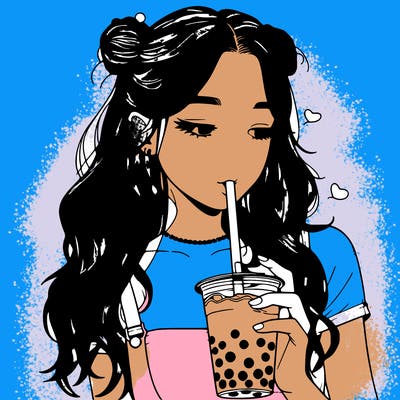 aesthetic realistic girl with boba