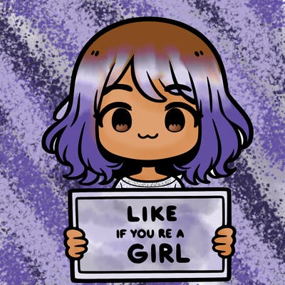 a cute girl holding a sign that says like if you’re a girl