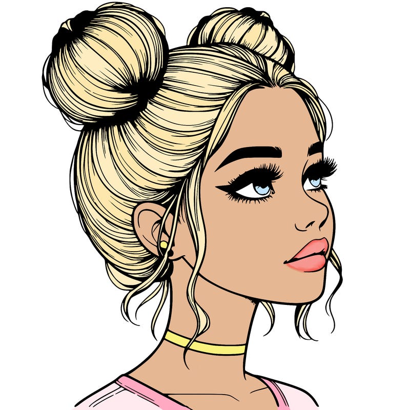 realistic girl with buns on the top of her head