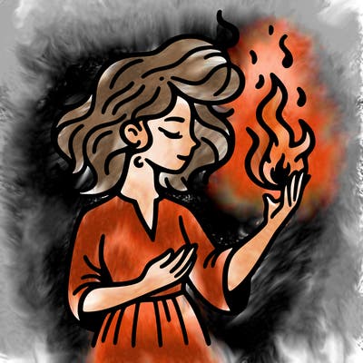 woman with fire