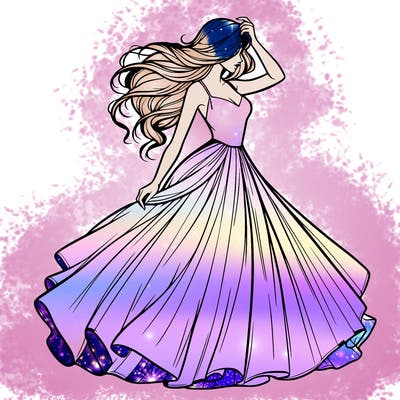 realistic woman with dress flowing in the wind