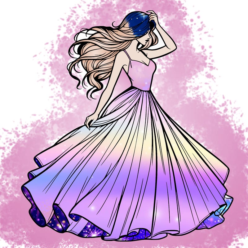 realistic woman with dress flowing in the wind