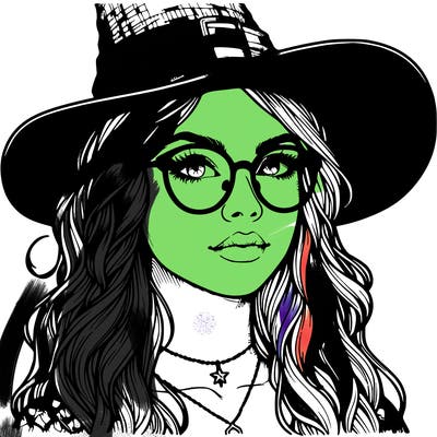 a witch with glasses realistic