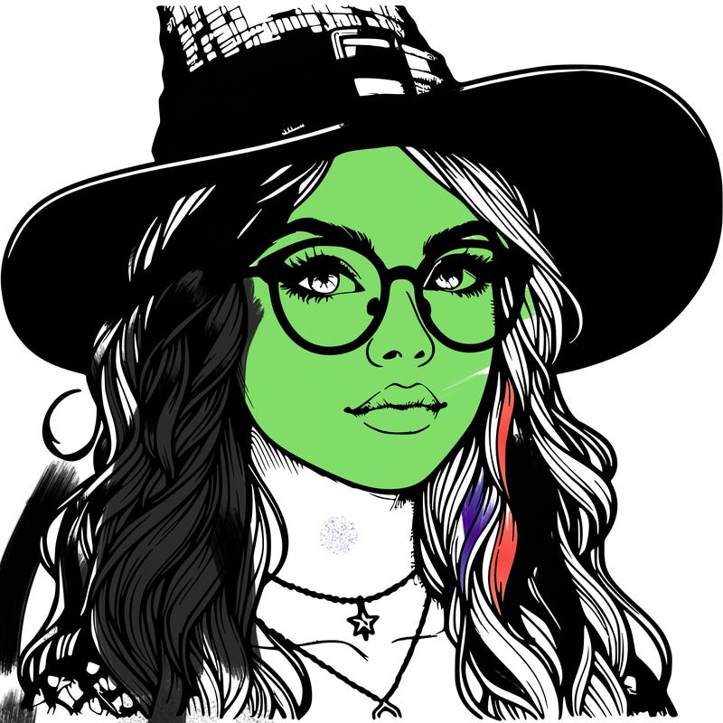 a witch with glasses realistic