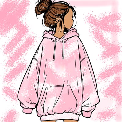 realistic girl with a oversized sweatshirt on and a bun