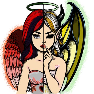 realistic angel half demon