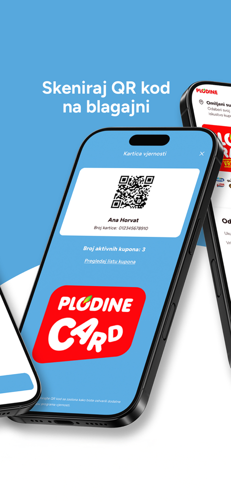 Plodine Card - A smartphone screen displaying the Plodine Card digital loyalty app with a QR code for checkout scanning