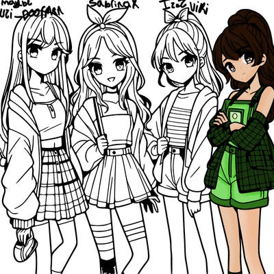 teen manga girls group of 4