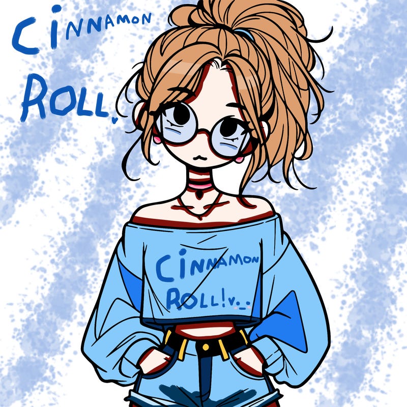 girl with a messy ponytail glasses a baggy crop top and jean shorts