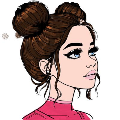 realistic girl with buns on the top of her head