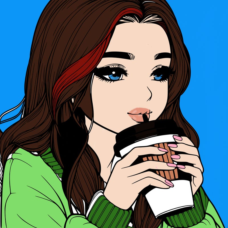 realistic girl drinking coffee
