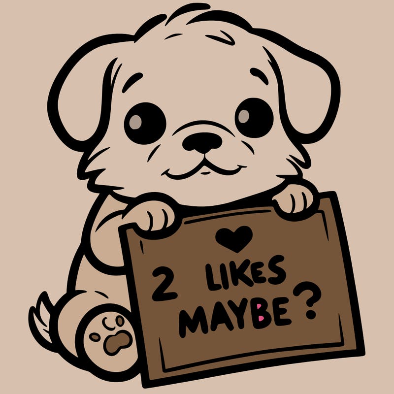 a puppy holding a sign that says 2 likes maybe?