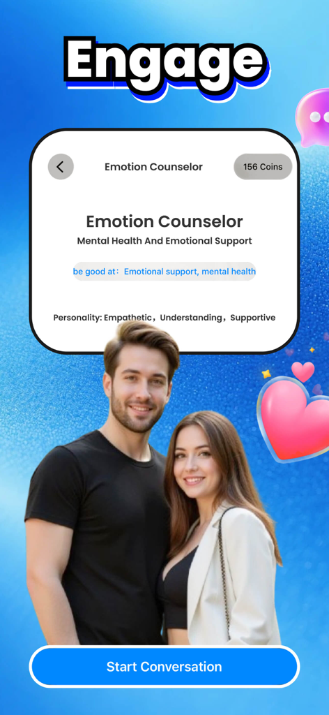 Fuset - Fuset app interface showing the AI Emotion Counselor profile for mental health and emotional support