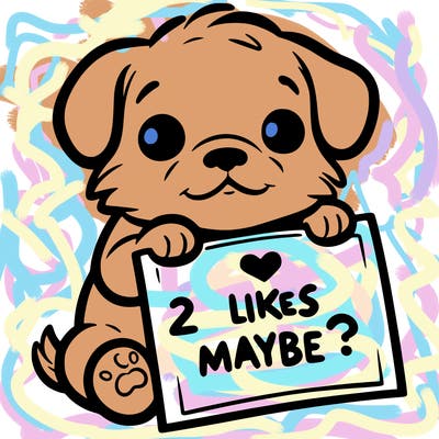 a puppy holding a sign that says 2 likes maybe?