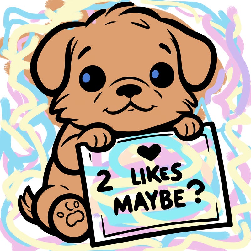a puppy holding a sign that says 2 likes maybe?