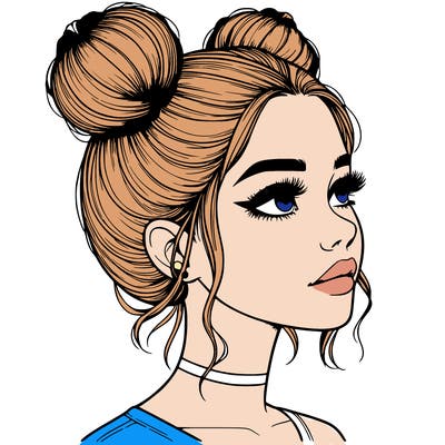 realistic girl with buns on the top of her head