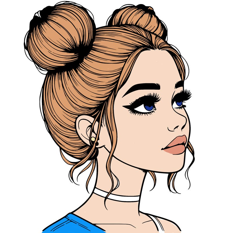 realistic girl with buns on the top of her head